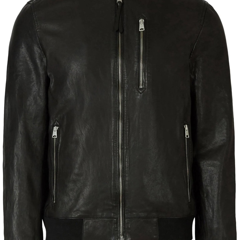 All Saints Boyton Black Leather Bomber Jacket